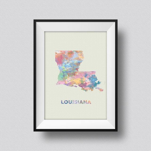 Louisiana Map Usa Watercolor Art Print Ink Splash Poster Canvas