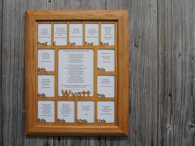 School Years Picture Frame Prek To 12Th Grade Personalized With Name - 11x14 Oak Holds 2.5x3 & 5x6.5 Pictures Back - image 1