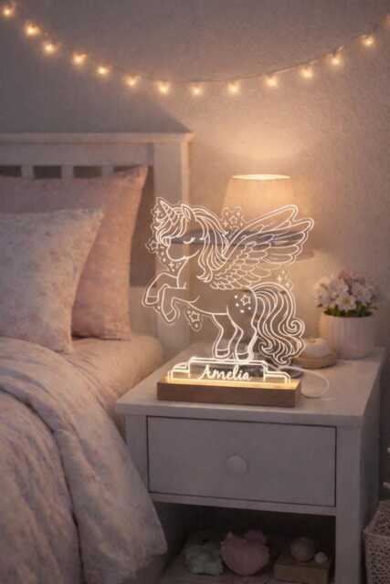 Personalised Unicorn Night Light For Girls - Custom Name Led Lamp Kids Bedroom Decor - image 1