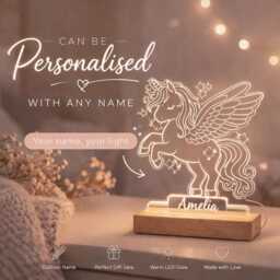 Personalised Unicorn Night Light For Girls - Custom Name Led Lamp Kids Bedroom Decor - thumbnail 2