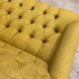 2 Seater Mustard Herringbone Wool Fabric Low Chesterfield Sofa, British Handmade - thumbnail 3
