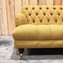 2 Seater Mustard Herringbone Wool Fabric Low Chesterfield Sofa, British Handmade - thumbnail 2