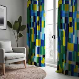 Color Block Curtains, Blue Green Yellow Geometric Drapes, Modern Abstract Made To Measure Curtain Panels, Bold Artistic Window Treatment - thumbnail 2