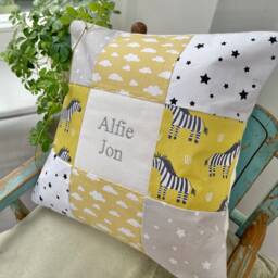 Zebra Name Cushion-Clouds Birthday Cushion Yellow, Safari Nursery -Birthday Cushion, Clouds Decor, Baby Cushion-Zebra - thumbnail 2