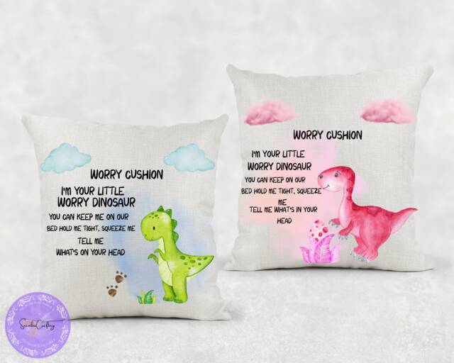Personalised Dinosaur Worry Cushion, Bad Dreams, Anxiety Calmer Gift Pillow, Dream Catcher, Cuddle Pillow Gifts, For Kids - image 1