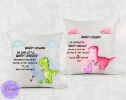 Personalised Dinosaur Worry Cushion, Bad Dreams, Anxiety Calmer Gift Pillow, Dream Catcher, Cuddle Pillow Gifts, For Kids - thumbnail 1