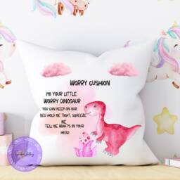 Personalised Dinosaur Worry Cushion, Bad Dreams, Anxiety Calmer Gift Pillow, Dream Catcher, Cuddle Pillow Gifts, For Kids - thumbnail 3