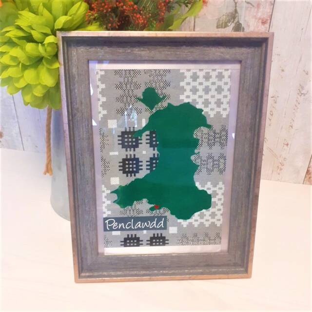 Personalised Map Of Wales Frame With Welsh Tapestry Style Fabric - 5 Material Colours Housewarming, New Home, Birthday. Token Gift - image 1