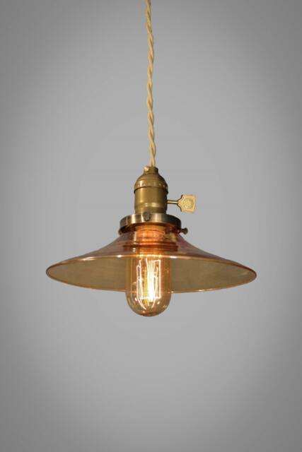 Industrial Lighting - Amber Glass Pendant Lamp Vintage Hanging Light Steampunk Pharmacy Swag Cafe - image 1