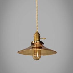 Industrial Lighting - Amber Glass Pendant Lamp Vintage Hanging Light Steampunk Pharmacy Swag Cafe - thumbnail 3
