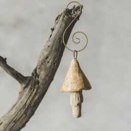 Yellowish Mushroom Christmas Ornament - Handmade Ceramic Tree Decor