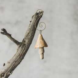 Yellowish Mushroom Christmas Ornament - Handmade Ceramic Tree Decor - thumbnail 2