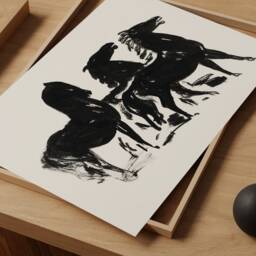Minimalist Three Black Horses Print, Leo Gestel Art, Retro Monochrome Graphic, Antique Watercolor, Classic Drawing, Digital Printable - thumbnail 3