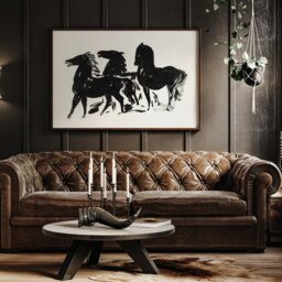 Minimalist Three Black Horses Print, Leo Gestel Art, Retro Monochrome Graphic, Antique Watercolor, Classic Drawing, Digital Printable - thumbnail 2