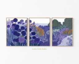 Purple Floral Botanical Prints Modern Violet Wall Art Set Of 3 - thumbnail 1