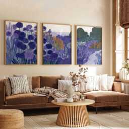 Purple Floral Botanical Prints Modern Violet Wall Art Set Of 3 - thumbnail 3