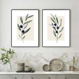 Pair Of Beige & Sage Green Olive Branch Simple Kitchen Decor Prints Wall Art Home Decor Poster Lounge Kitchen Hallway Bedroom - thumbnail 3