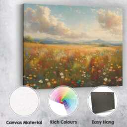 Sunlit Wildflower Meadow Mountain Panorama Landscape Canvas Wall Art Print Decor Picture Ready To Hang - thumbnail 2
