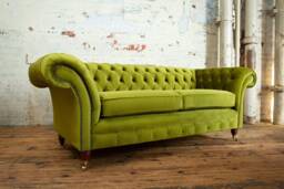 3 Seater Green Velvet Fabric Chesterfield Sofa, British Handmade - thumbnail 1