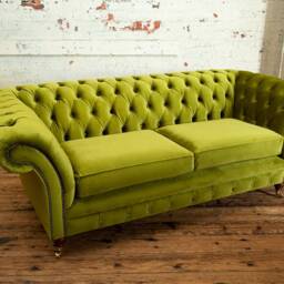 3 Seater Green Velvet Fabric Chesterfield Sofa, British Handmade - thumbnail 3