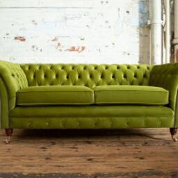 3 Seater Green Velvet Fabric Chesterfield Sofa, British Handmade - thumbnail 2
