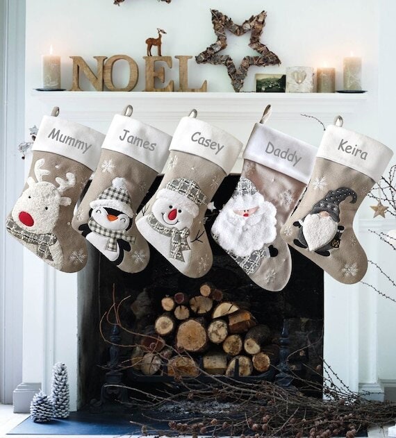 Personalised Christmas Stocking Embroidered, Grey Stocking, First Christmas, Personalised Name Christmas Gift - image 1