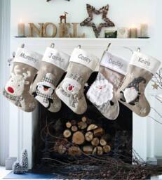 Personalised Christmas Stocking Embroidered, Grey Stocking, First Christmas, Personalised Name Christmas Gift - thumbnail 1