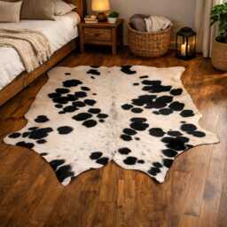 Black & White Cowhide Rug Large Hair-On Leather Accent - 56x56 Inches - thumbnail 3