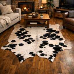 Black & White Cowhide Rug Large Hair-On Leather Accent - 56x56 Inches - thumbnail 2