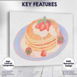strawberry Pancakes With Cream Watercolour Breakfast Canvas Wall Art Print Decor Picture Ready To Hang