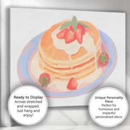 strawberry Pancakes With Cream Watercolour Breakfast Canvas Wall Art Print Decor Picture Ready To Hang - thumbnail 3