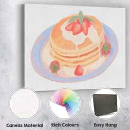 strawberry Pancakes With Cream Watercolour Breakfast Canvas Wall Art Print Decor Picture Ready To Hang - thumbnail 2