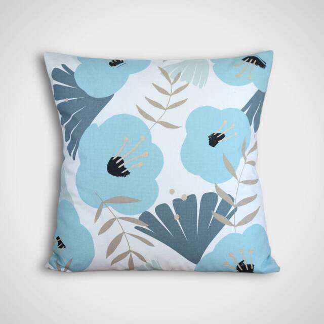Blue Floral Cushion Cover, Scandinavian Fabric, Botanical Pattern With Zip Handmade By Vivid Shades. 40cm To 50cm Square Sizes - image 1