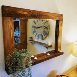 Handmade Wooden Mirror With Shelf - Georgian Mahogany Wax Finish, Rustic Farmhouse Decor - thumbnail 2