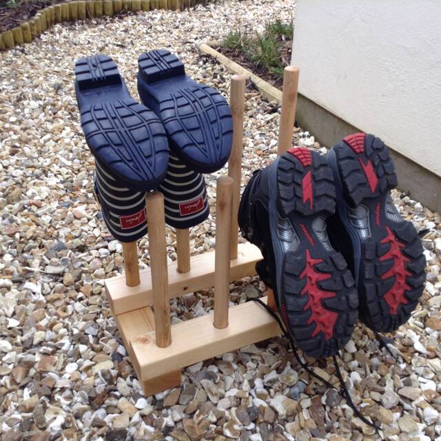 Hand Crafted Wooden Boot Rack Welly Stand, Holds 4 Pairs - image 1