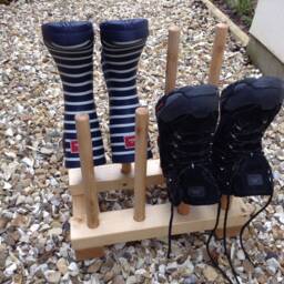 Hand Crafted Wooden Boot Rack Welly Stand, Holds 4 Pairs - thumbnail 2