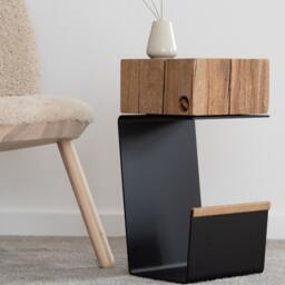 Oak Nightstand With Metal Base, Etsy Design Awards Finalist - Real Acorn Detail - thumbnail 3