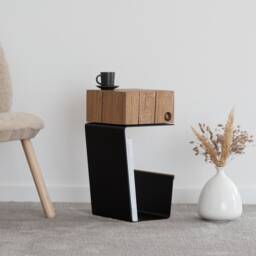 Oak Nightstand With Metal Base, Etsy Design Awards Finalist - Real Acorn Detail - thumbnail 2