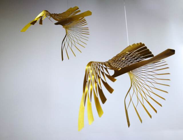 2-Part Brass Bird Mobile, Kinetic Sculpture, Modern Home Decor - image 1