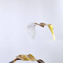2-Part Brass Bird Mobile, Kinetic Sculpture, Modern Home Decor - thumbnail 2