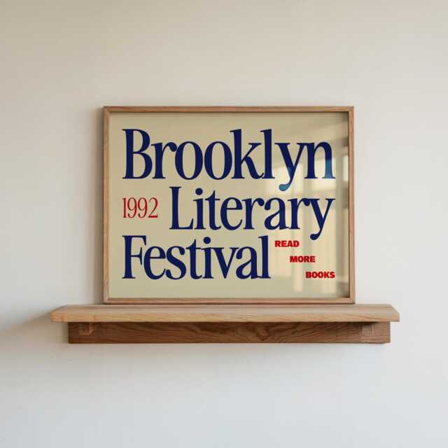 Retro Book Wall Art, Vintage Reading Print, Brooklyn Mid Century Modern Literary Festival New York Print - image 1