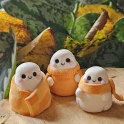 Woolly Scarf Ghost - Cute Halloween Decor, Handmade Clay Figurine, Keychain, Charm, Plant Pot Accessory, Trinket Shelf, Cosy Season - thumbnail 3