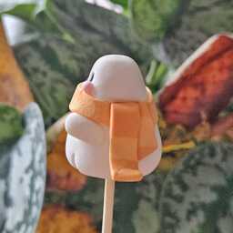 Woolly Scarf Ghost - Cute Halloween Decor, Handmade Clay Figurine, Keychain, Charm, Plant Pot Accessory, Trinket Shelf, Cosy Season - thumbnail 2