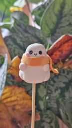 Woolly Scarf Ghost - Cute Halloween Decor, Handmade Clay Figurine, Keychain, Charm, Plant Pot Accessory, Trinket Shelf, Cosy Season - thumbnail 1