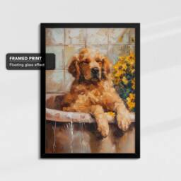 Golden Retriever Bathtub Dog Bathroom Painting Framed Poster Print Or Canvas Wall Decor Art Bedroom Home Interior Gift For Lover - thumbnail 2