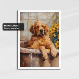 Golden Retriever Bathtub Dog Bathroom Painting Framed Poster Print Or Canvas Wall Decor Art Bedroom Home Interior Gift For Lover - thumbnail 3