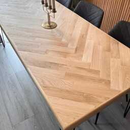 Solid Light Oak Dining Table With A Herringbone Inlay & Optional Bench - thumbnail 3