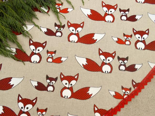 Christmas Fox Tree Skirt Decor Woodland Scandinavian Ornament Baby Foxes - image 1