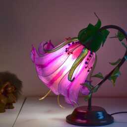 Table Lamp Hand-Made & Hand-Painted Pink Flower-Shaped in Resin - thumbnail 4