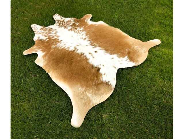 Real Cow Skin Brown & White Cowhide Rug- Large Area Leather Hide For Living Room - Natural Cow Upholstery Accent Ottoman Rug - image 1
